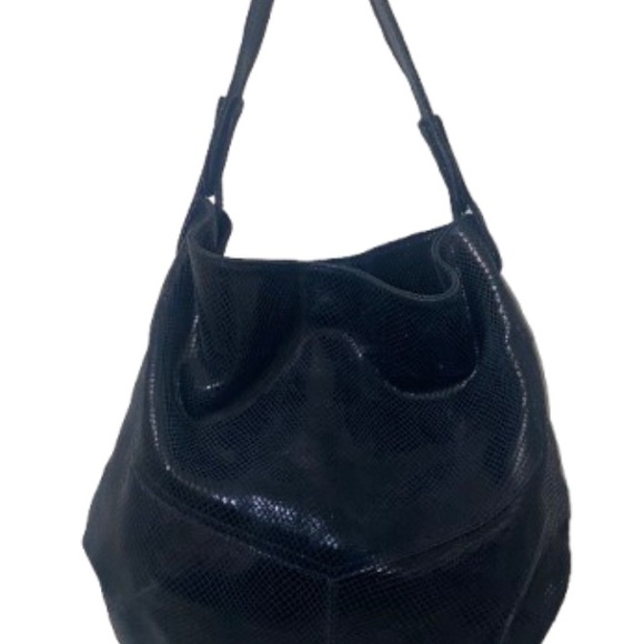 Elegant Genuine Leather Navy Snakeskin Shoulder Bag for Women - Picture 1 of 6